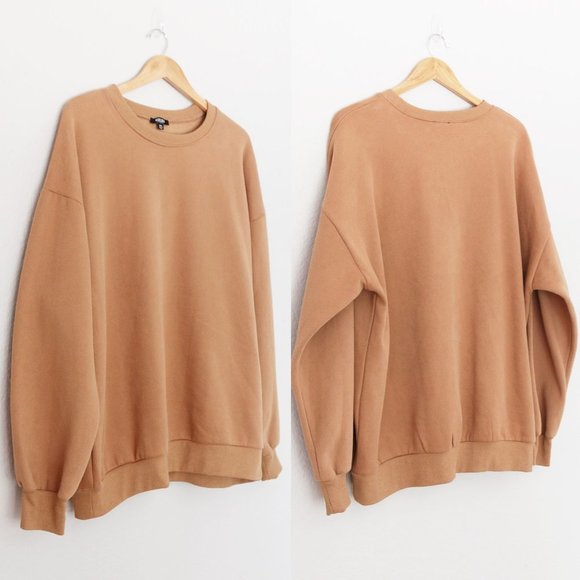NEW Miss Lola Unisex XXL Cozy Feel Oversize Fleece Sweatshirt Pullover Tan Latte - Picture 1 of 13
